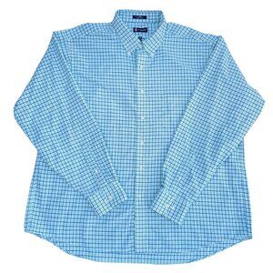 Chaps Ralph Lauren Wrinkle Free Dress Shirt Mens Sz XXL Blue Green Plaid Easter